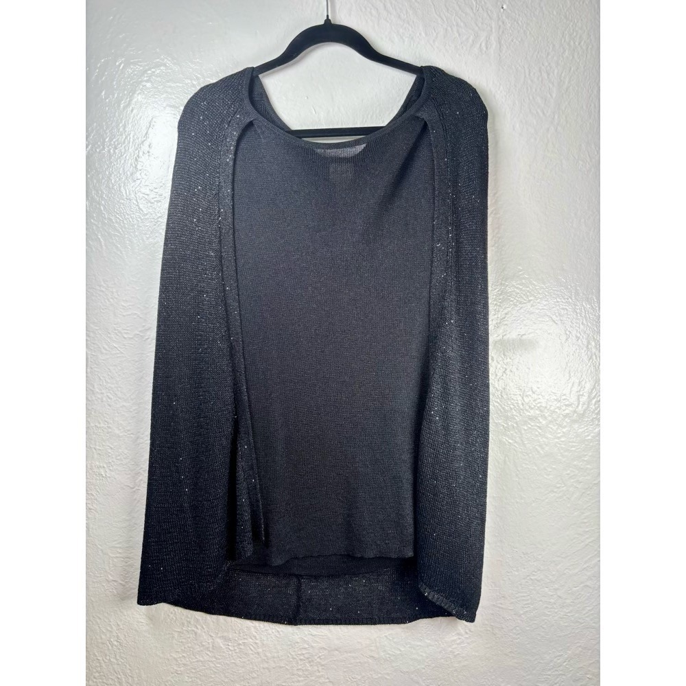New Chicos Cape Overlay Knit Top Black XL Metallic Shimmer Sleeveless Goth Party